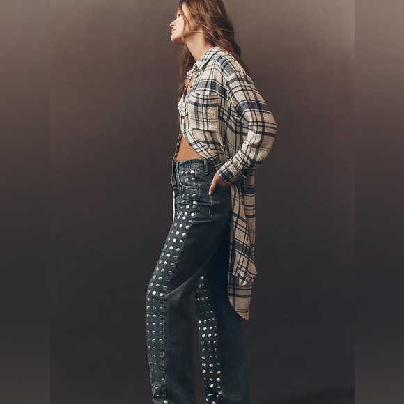 NWT Anthropologie Pilcro Side-Slit Maci Tunic Buttondown in Ivory Plaid, size L - Picture 4 of 12